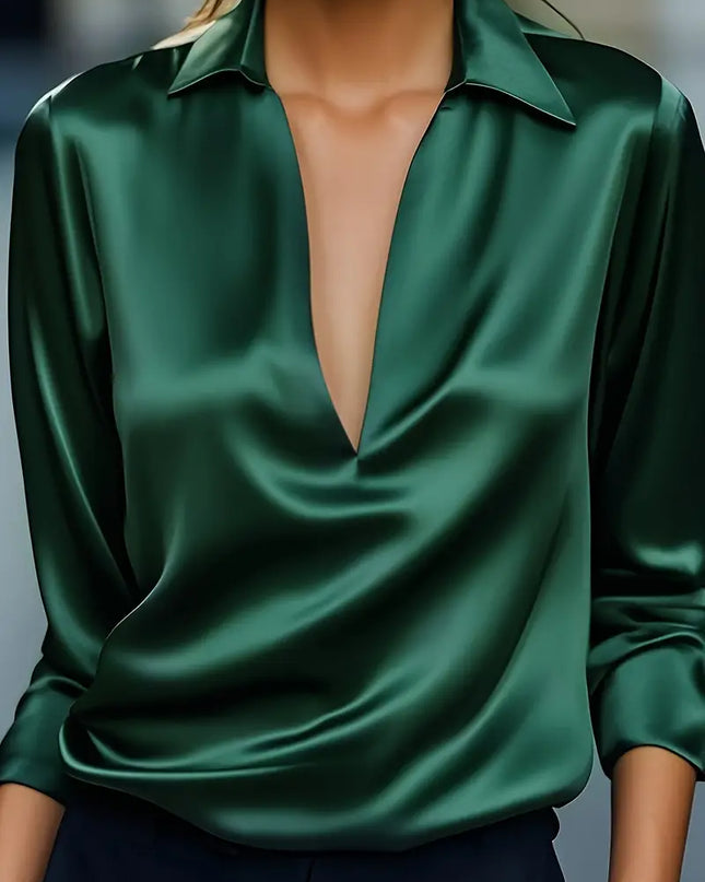 Women’s Blouse | Long Sleeve Collared V-Neck