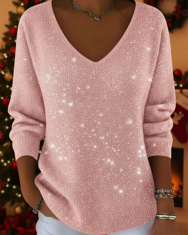 Women’s Blouse | V-Neck Sequin Long Sleeve