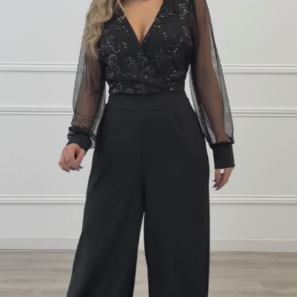 Meira - Mesh Long Sleeves Embellished Jumpsuit