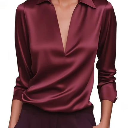 Women’s Blouse | Long Sleeve Collared V-Neck