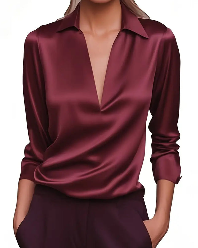 Women’s Blouse | Long Sleeve Collared V-Neck