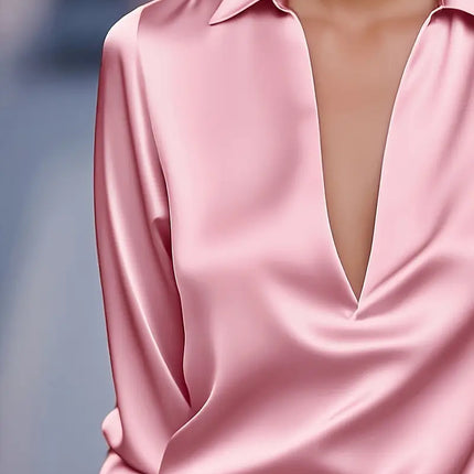 Women’s Blouse | Long Sleeve Collared V-Neck