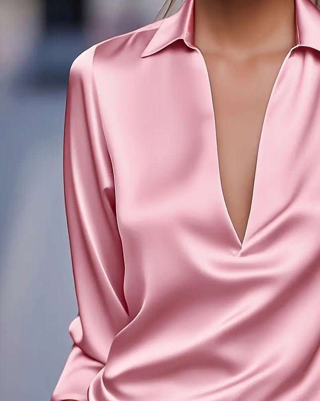 Women’s Blouse | Long Sleeve Collared V-Neck