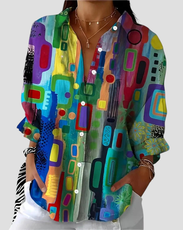 Women’s Blouse | Geometric Print Button Front