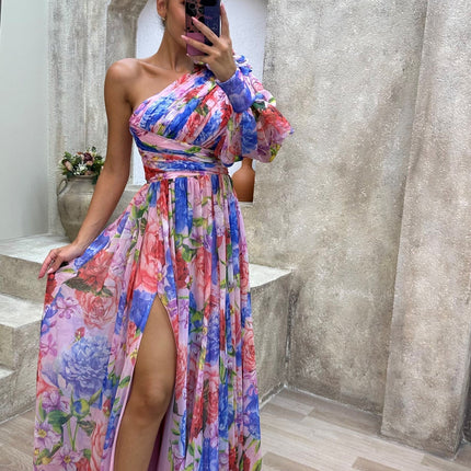 Women’s Dress | One Shoulder Floral Split Maxi