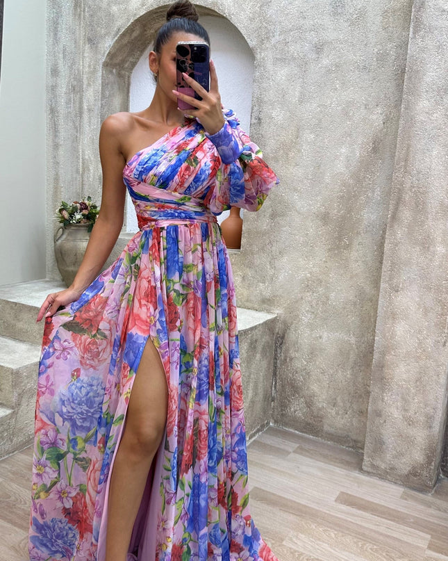 Women’s Dress | One Shoulder Floral Split Maxi