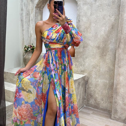 Women’s Dress | One Shoulder Floral Split Maxi
