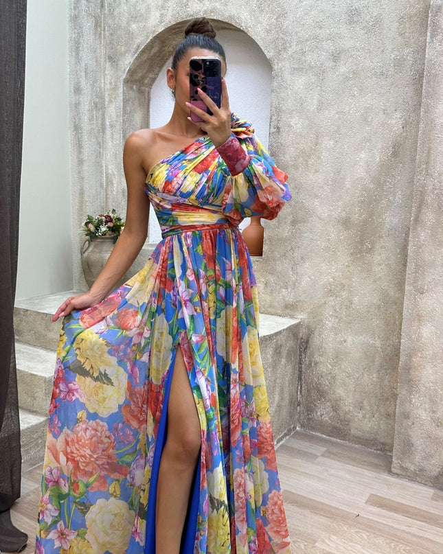 Women’s Dress | One Shoulder Floral Split Maxi