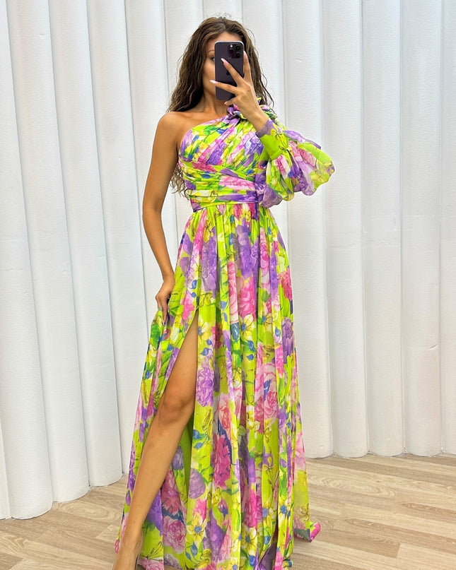 Women’s Dress | One Shoulder Floral Split Maxi