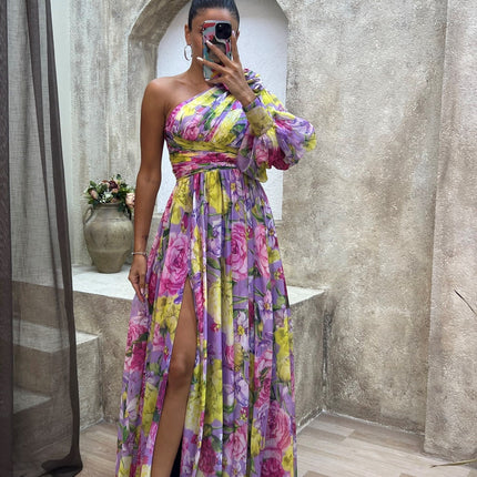 Women’s Dress | One Shoulder Floral Split Maxi