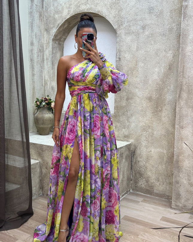 Women’s Dress | One Shoulder Floral Split Maxi