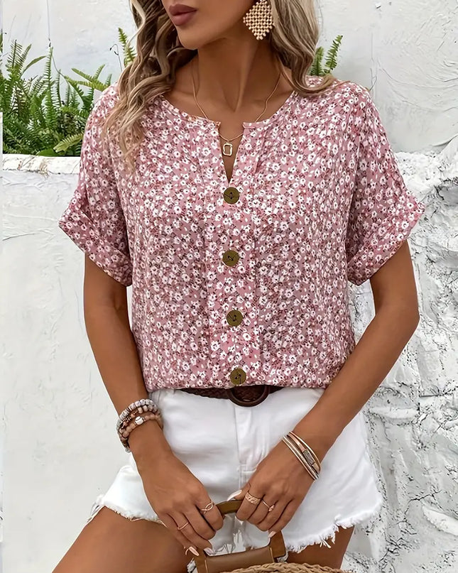 Women's Blouse | Floral Print Button Front Neckline