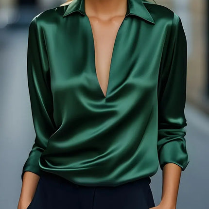 Women’s Blouse | Long Sleeve Collared V-Neck