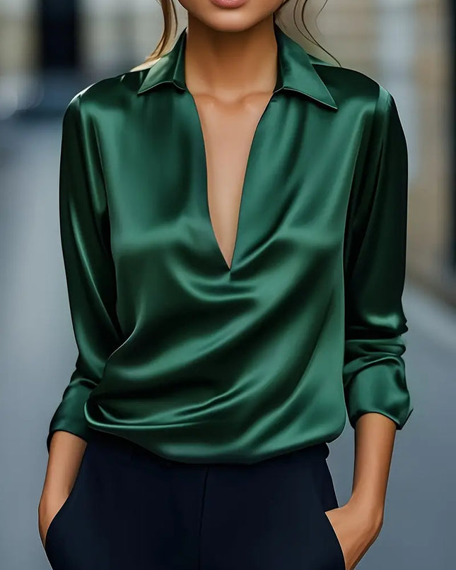 Women’s Blouse | Long Sleeve Collared V-Neck