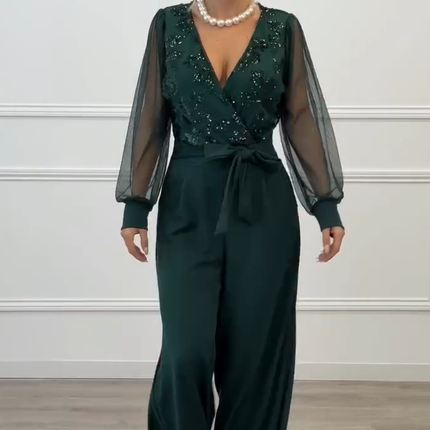 Meira - Mesh Long Sleeves Embellished Jumpsuit