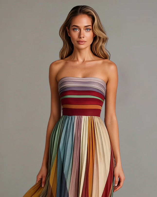 Women's Dress | Pleated Maxi Strapless Design
