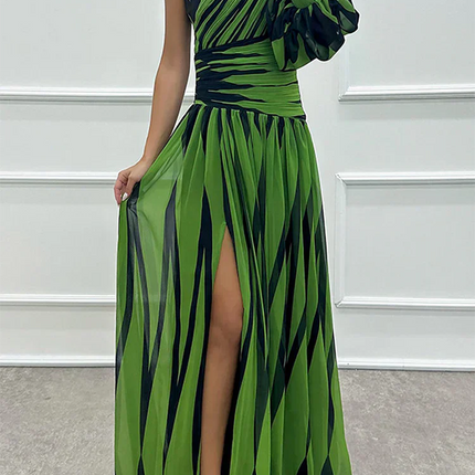 Women's Dress | Striped Maxi One Shoulder Slit