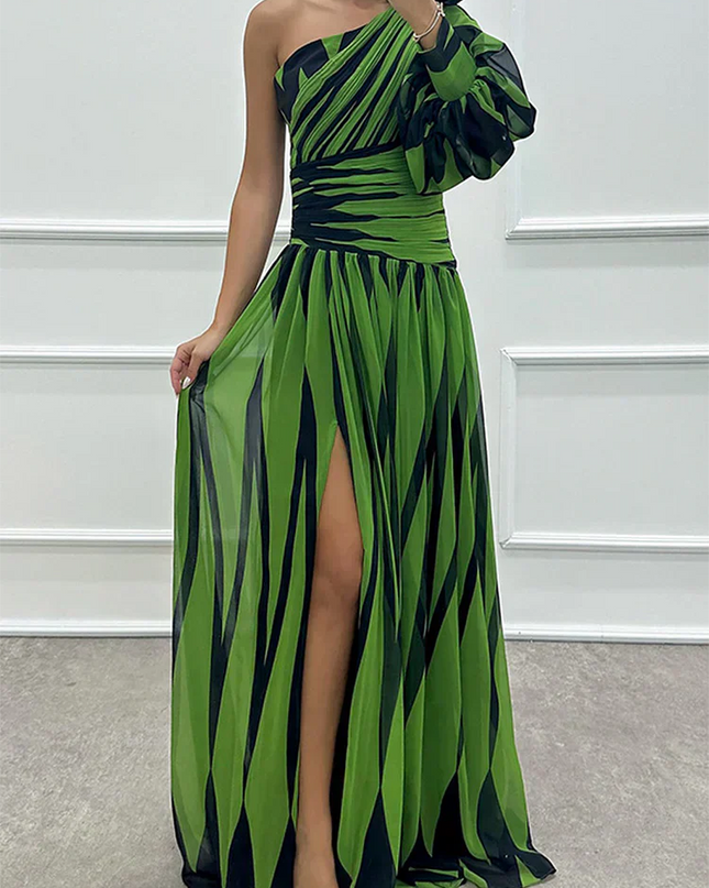 Women's Dress | Striped Maxi One Shoulder Slit