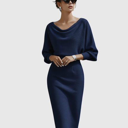 Ismeria | White Draped Batwing Midi Dress