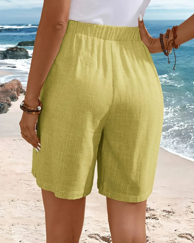 Women's Shorts  | High Waist Button Accent