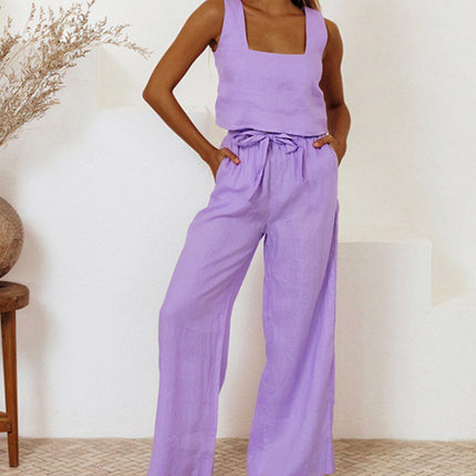 Megan - Minimalist Top And Wide-Leg Pants Set