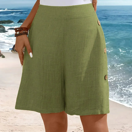 Women's Shorts  | High Waist Button Accent