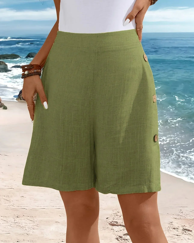 Women's Shorts  | High Waist Button Accent