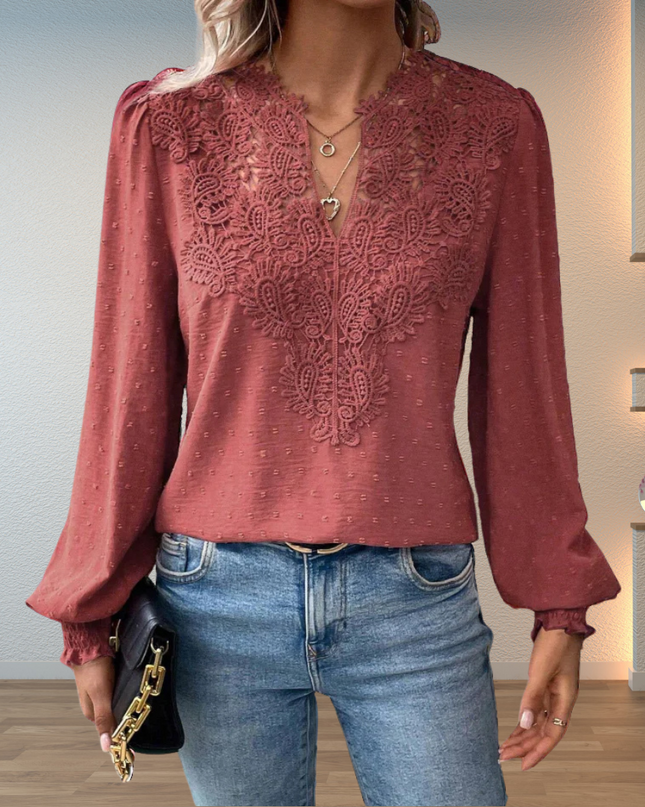 Women’s Blouse | V-Neck with Guipure Lace