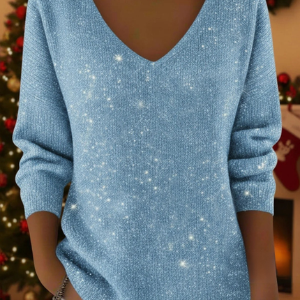Women’s Blouse | V-Neck Sequin Long Sleeve