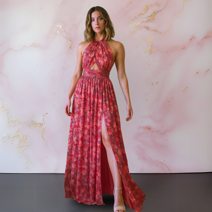 Women's Dress | Halter Neck Front Slit Maxi