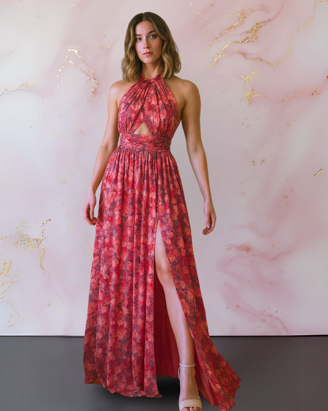 Women's Dress | Halter Neck Front Slit Maxi