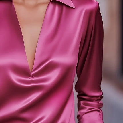 Women’s Blouse | Long Sleeve Collared V-Neck