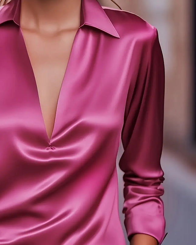 Women’s Blouse | Long Sleeve Collared V-Neck