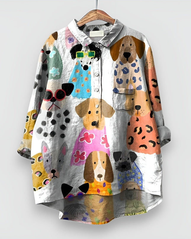 Women’s Blouse | Dog Print with Button