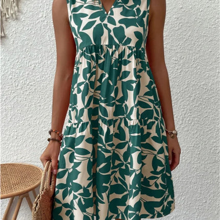 Women's Dress | Leaf Print Sleeveless V-Neck Mini