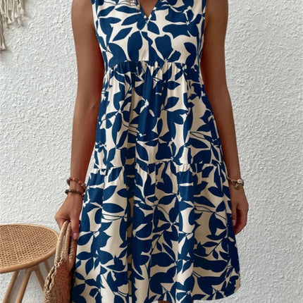 Women's Dress | Leaf Print Sleeveless V-Neck Mini