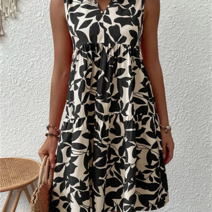 Women's Dress | Leaf Print Sleeveless V-Neck Mini