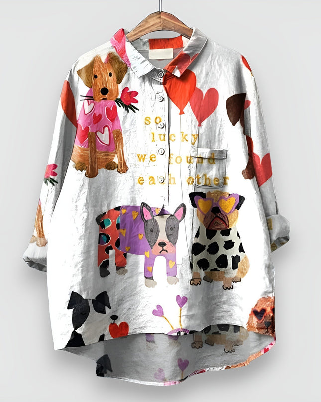 Women’s Blouse | Dog Print with Button