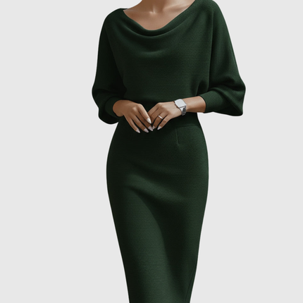 Ismeria | White Draped Batwing Midi Dress