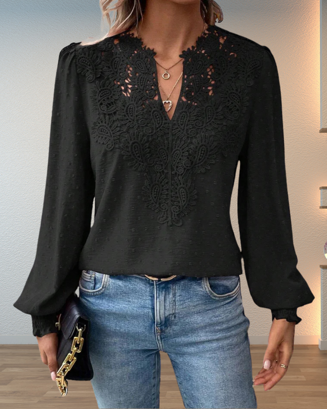 Women’s Blouse | V-Neck with Guipure Lace