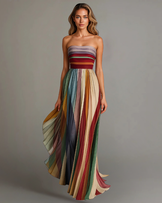 Women's Dress | Pleated Maxi Strapless Design