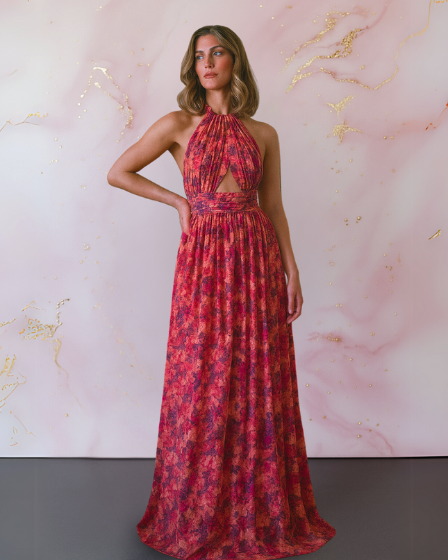 Women's Dress | Halter Neck Front Slit Maxi