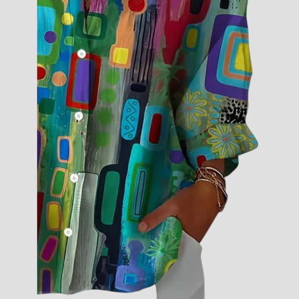 Women’s Blouse | Geometric Print Button Front
