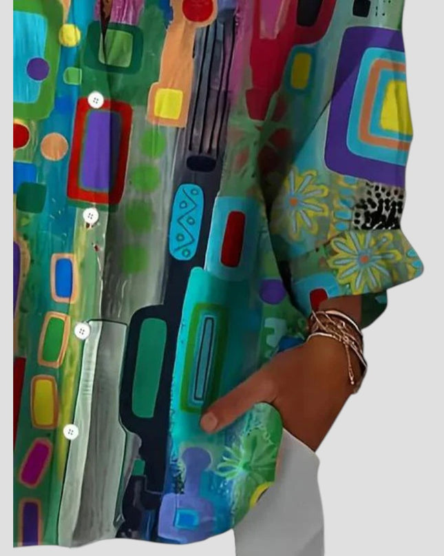 Women’s Blouse | Geometric Print Button Front