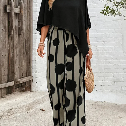 Mila | Women’S Asymmetric Top And Printed Pant Set