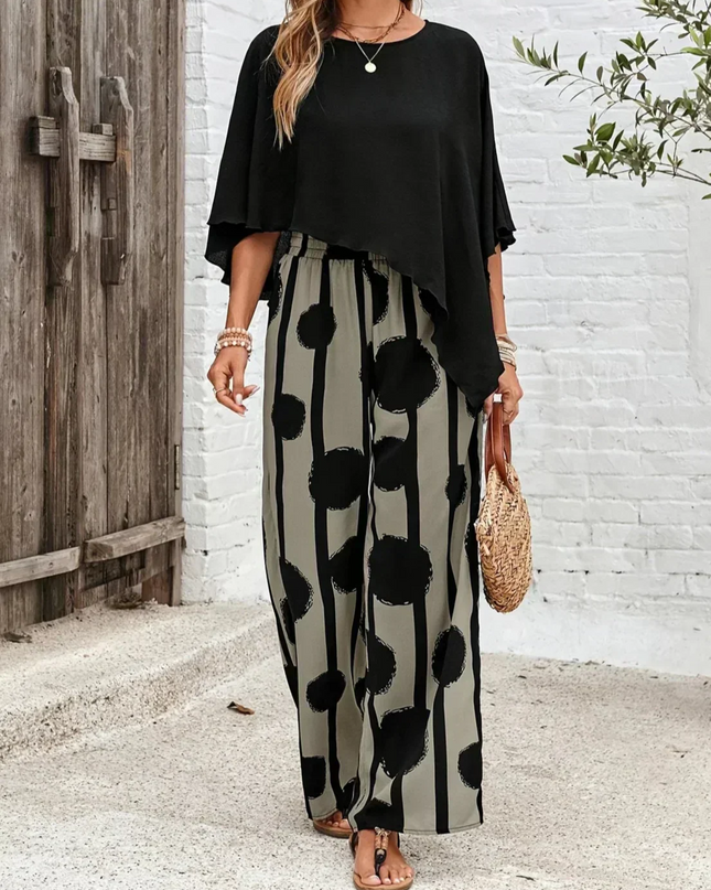 Mila | Women’S Asymmetric Top And Printed Pant Set