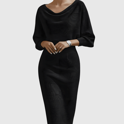 Ismeria | White Draped Batwing Midi Dress