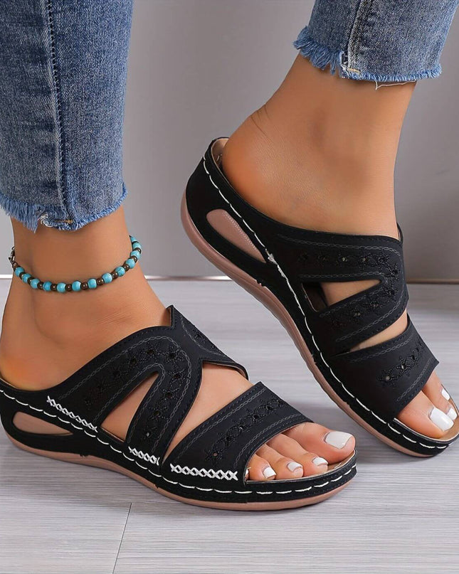 Sandals For Women | Open Toe Slip-On With Cutout Sides