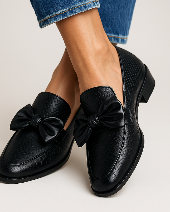 Loafers for Women | Flat Slip-On with Bow Detail