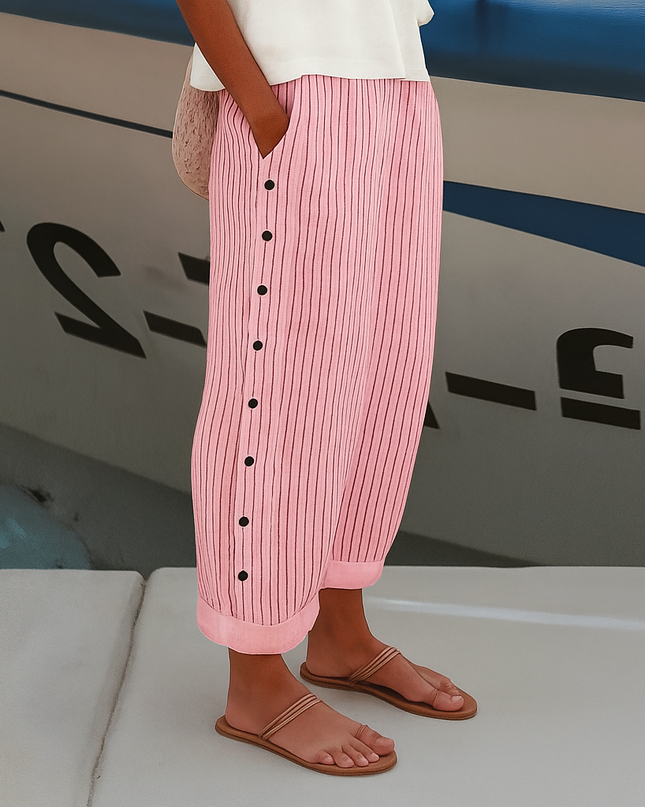 Women's Trousers | Stripe Panel Button Detail